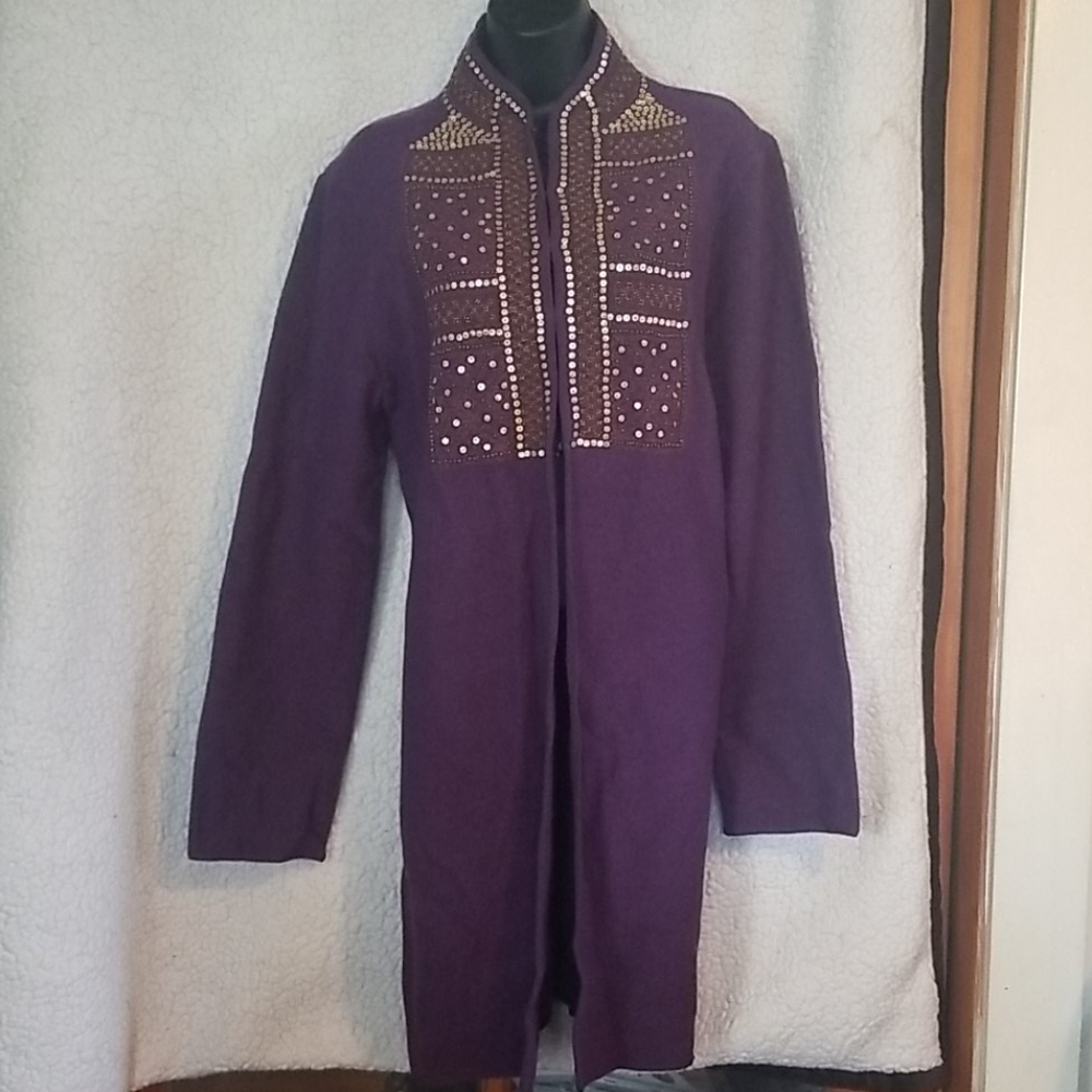 Purple Wool Sweater with decorative gold beading